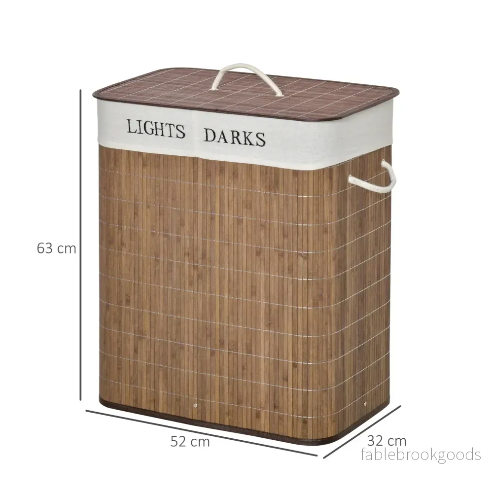 100L tvättkorg – bambu, bomull, 3 handtag, tvättbar - Bild 3