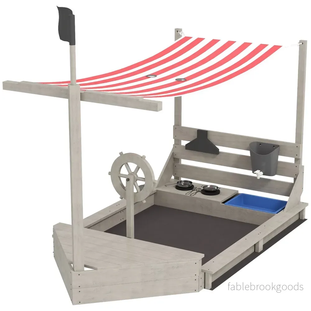 Träskeppslekstuga Sandlåda med lock – 180 x 103 x 144,5 cm