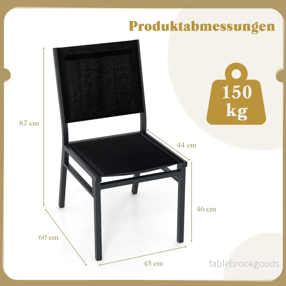 Set – med trädgårdsstolar väderbeständiga uteplatsstolar i aluminium ventilerande sits och ryggstöd – 2 60 x 45 x 87 cm – Svart - Bild 3