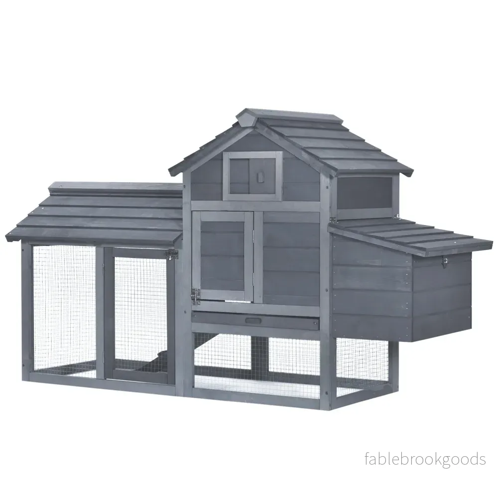 Bantam Chicken Coop med häckningslåda, granträ, grå