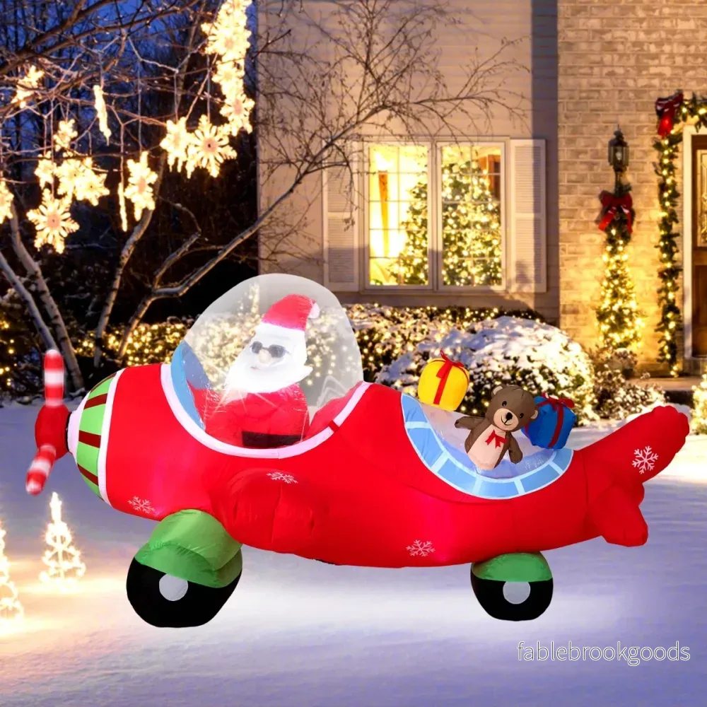 Uppblåsbar – Julman I Flygplan och Presentlåda LED Ljus – 220 Cm – Färgglad - Bild 3