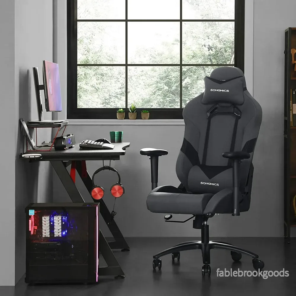 Gamingstol – Ergonomisk med ländkudde – Gråsvart - Bild 2