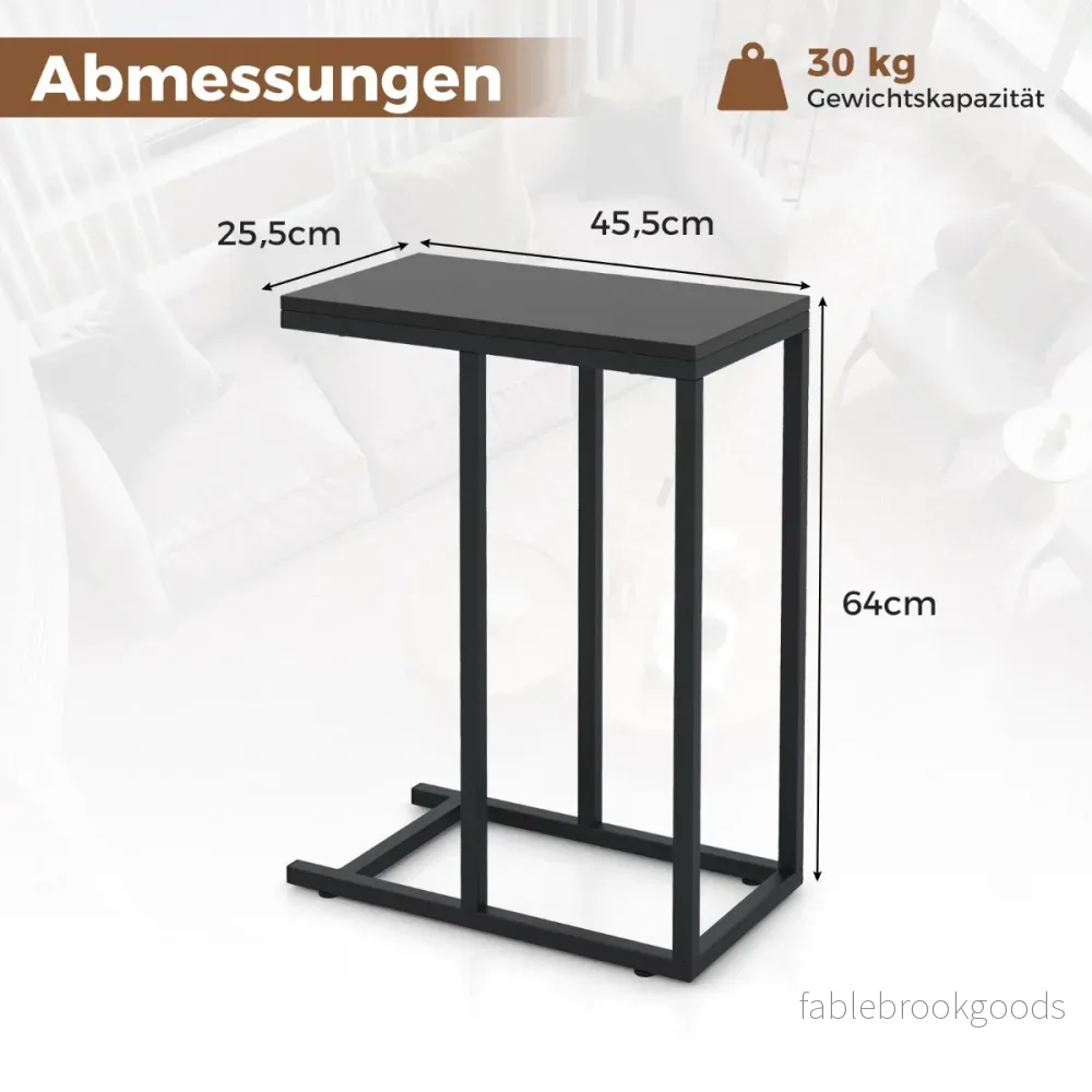 Sidobord – C format soffbord med metallram för vardagsrum – 45,5 x 25,5 x 64 cm – Svart - Bild 2
