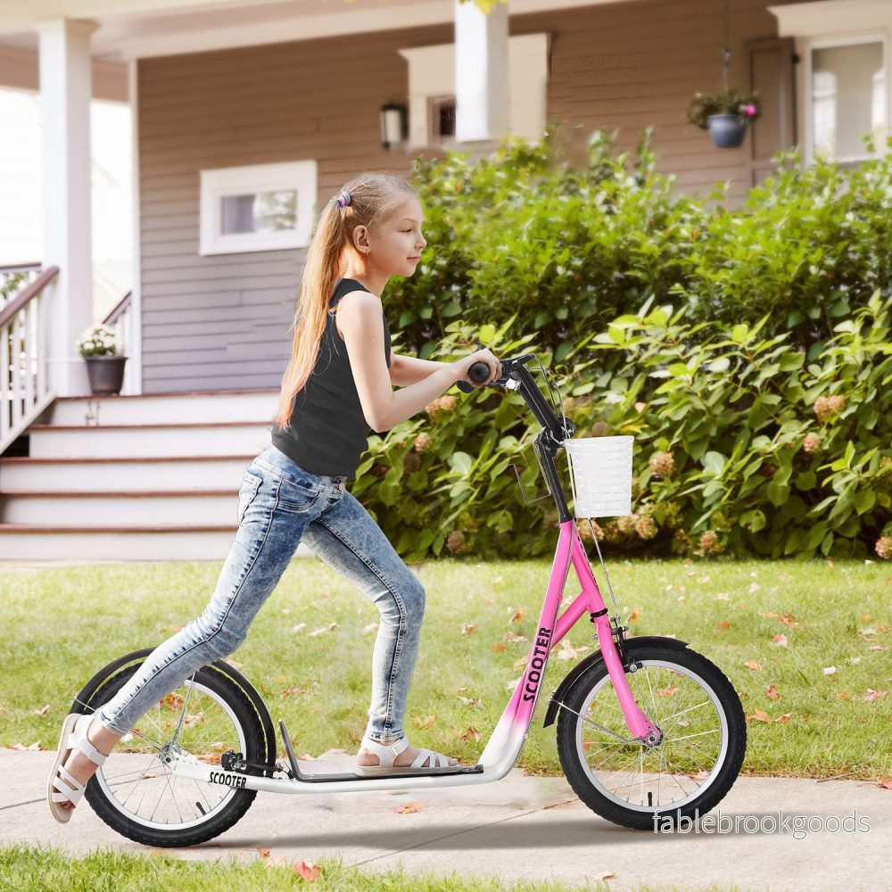 Barnsparkcykel i rosa och vit, justerbar höjd, med korg - Bild 2