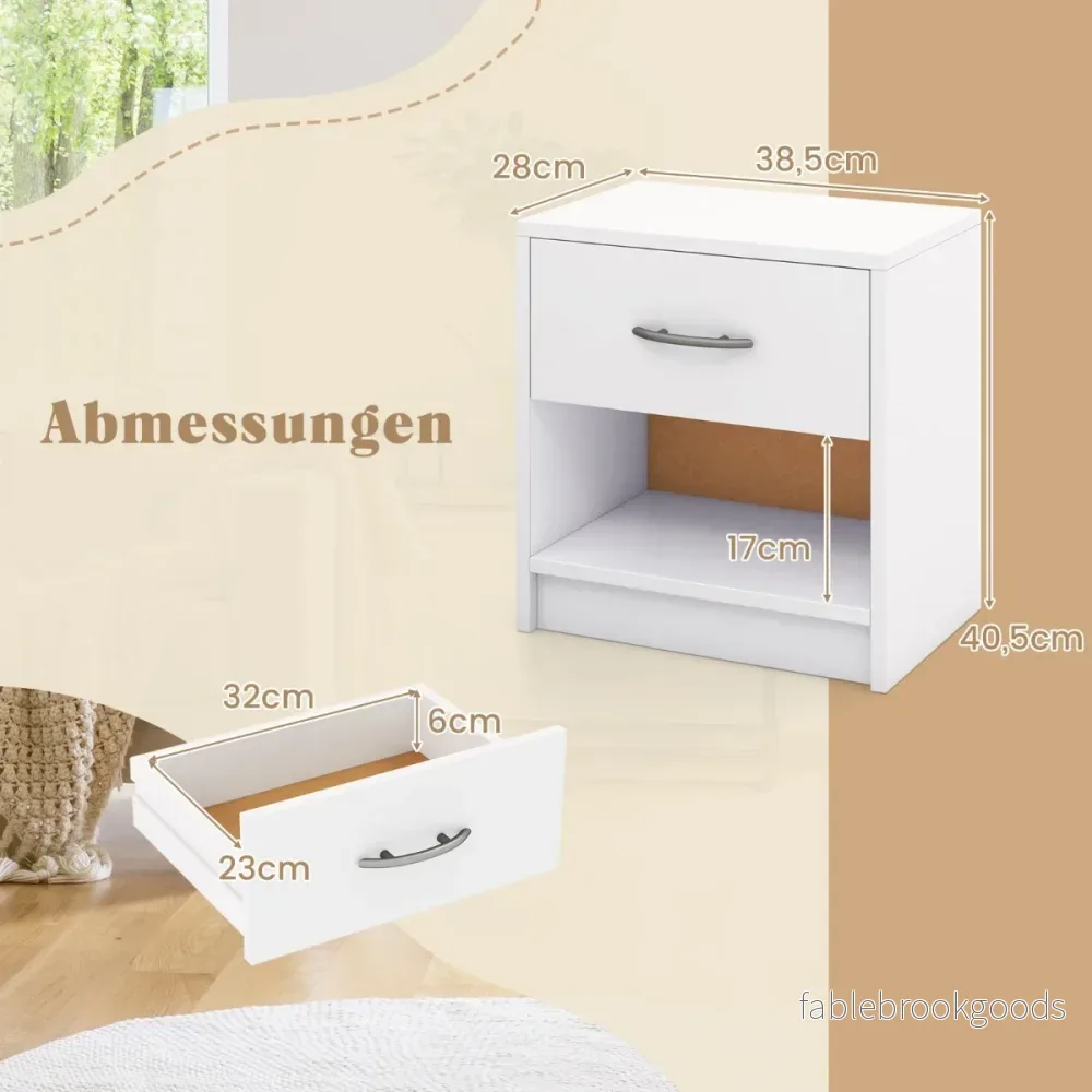 Sängbord – med låda Litet sidobord öppet fack – 38,5 x 28 x 40,5 cm – Vit - Bild 2