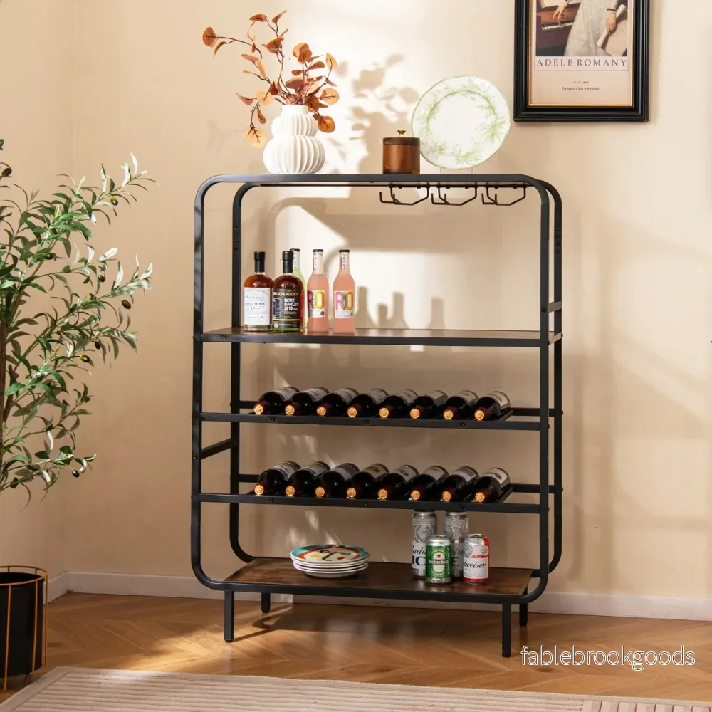 Etage – Vinhylla för Flaska med Glas Hållare Flaskhylla Vinställare – 5 16 90 x 35 x 117 cm – Rustik brun - Bild 3