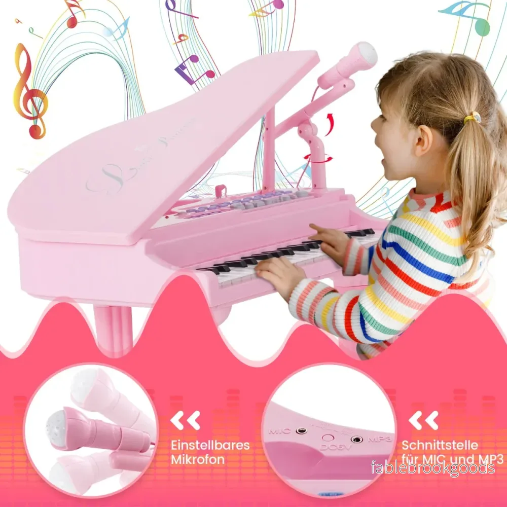 Barntangentbord – med tangenter och pall Elektroniskt pianotangentbord – 37 47 x 37 x 70 cm – Rosa - Bild 3