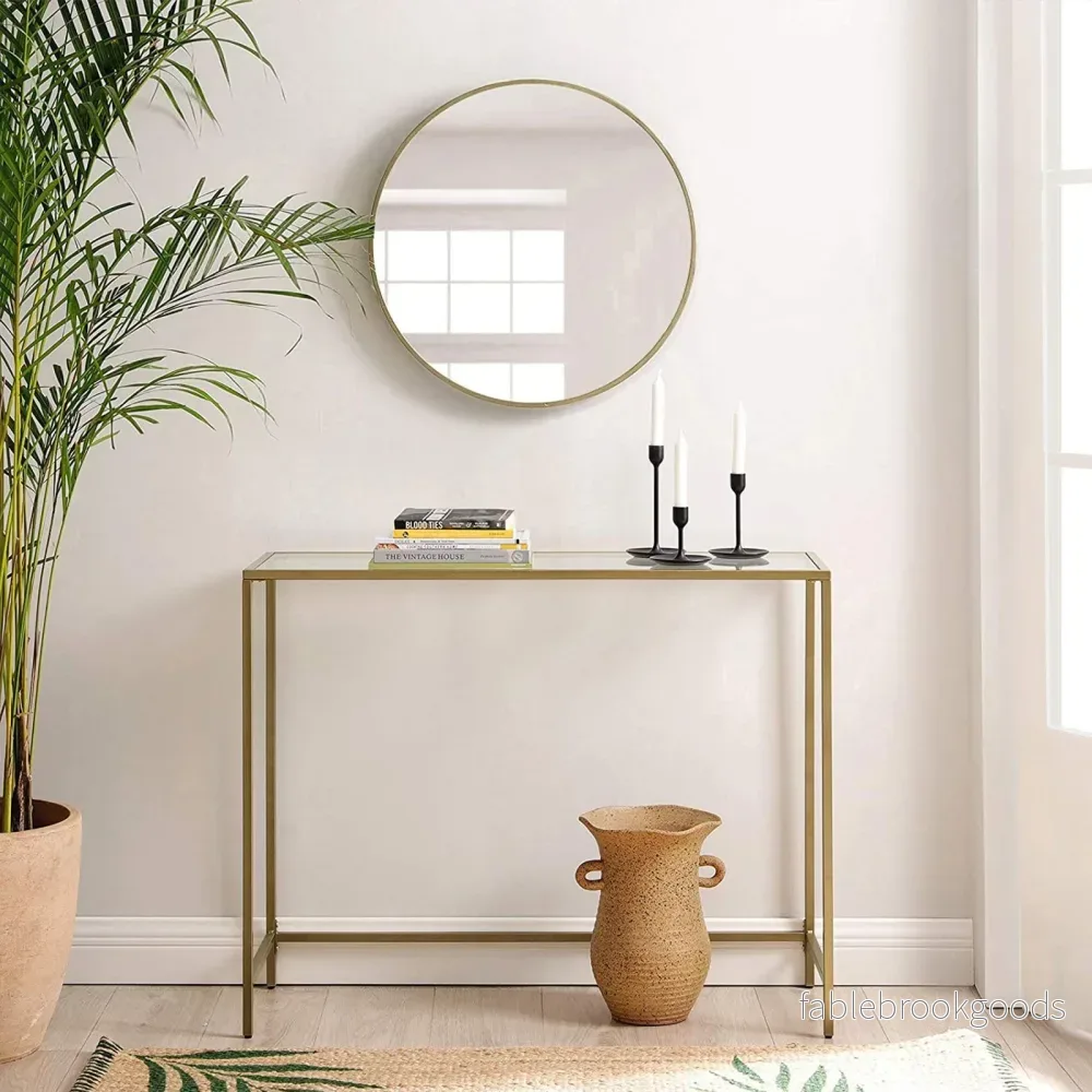 Konsolbord – Modern design – Glasskiva – Guld - Bild 2