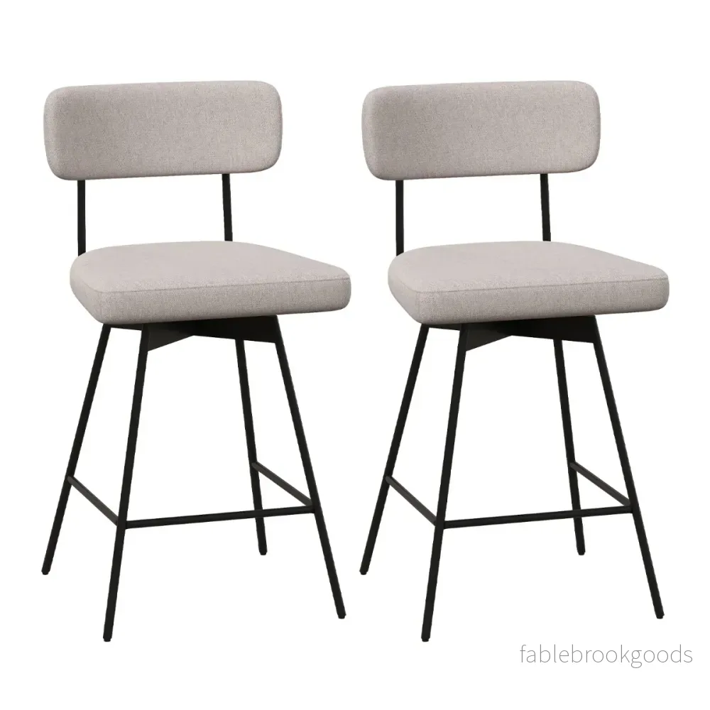 Set – med barstolar, vridbar stoppad ryggstöd och fotstöd – 2 – Beige