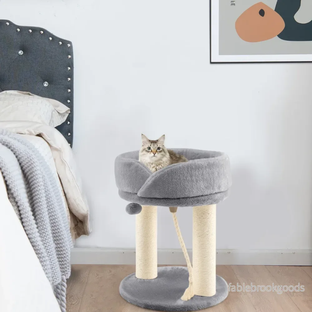 Cat – Tree Scratching Post med mjuk sits Sisal Tower för Cats – Grå