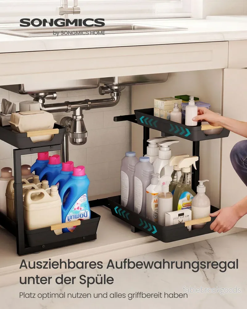 Gootsteenorganizer - L-vormig voor Onderkast - Uittrekbaar - Inktzwart - 40 x 29,5 x 41,5 cm - Bild 2