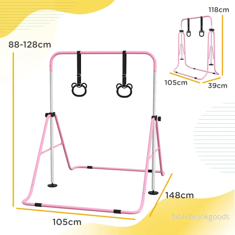 Gymnastikstång för barn, Justerbar, Rosa stål, 50 kg Kapacitet - Bild 3