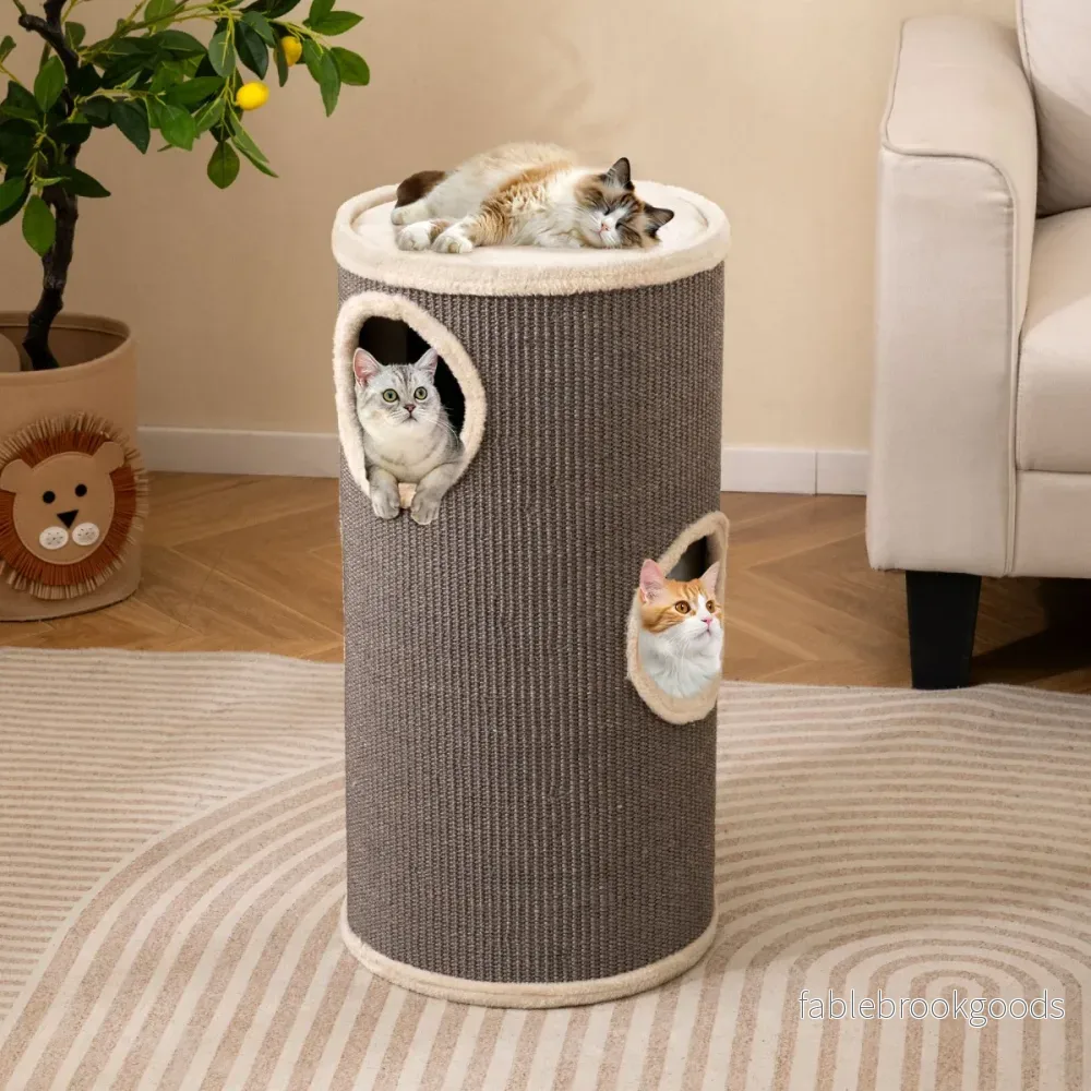 vånings – Kattklösträd Katthus med Sisal Rep mysig Sovplats Fatformad Katttorn – 4 – Grå - Bild 3