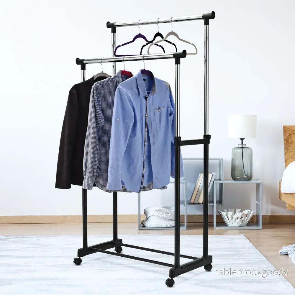 Klädställ – Höjdjusterbar klädhängare Rullande garderob med hjul – 86 x 43 x 94-168 cm – Svart - Bild 2