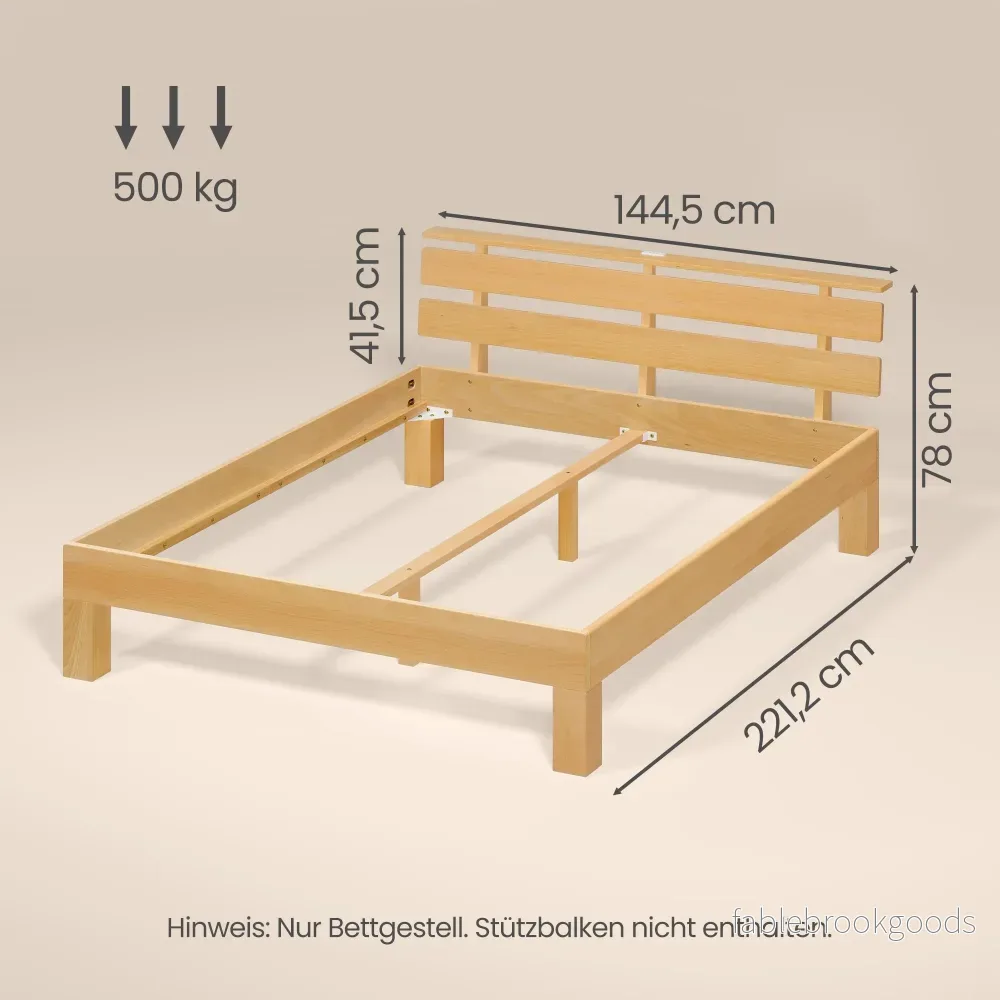 Bedframe - Van Massief Beukenhout - Hoofdbord met LED en USB - Naturel - 221,2 x 144,5 x 78 cm - Bild 3