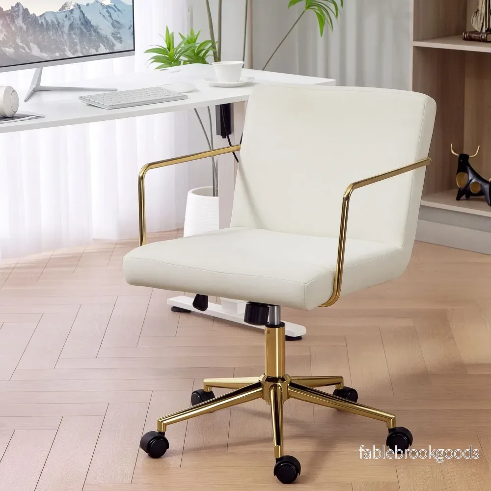 Ergonomisk kontorsstol, guldfärgade detaljer, sammetsliknande tyg - Bild 2