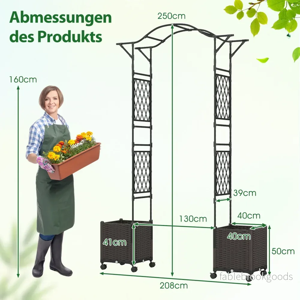 i – Rosenbåge med blomlåda, trädgårdsbåge i metall och PP spaljé, klätterbåge – 2 1 – Svart - Bild 2