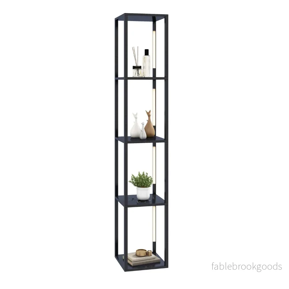 Golvlampa – Modern Upplyst Förvaringshylla – 29 x 29 x 163 cm – Svart