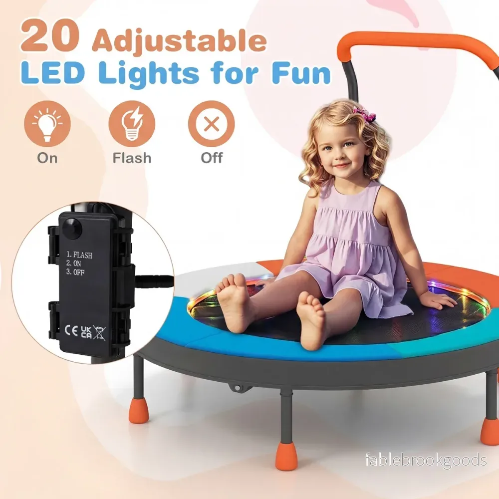 Barntrampolin – Med LED Belysning Och Handtag Väska Mini Ljusblå – Ø 90 Cm – Blå - Bild 3