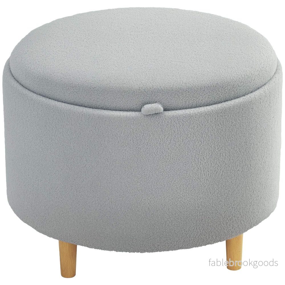 Pall stoppad pall, teddy fleece, dolt förvaringsutrymme, vändbart lock, 56 cm x 56 cm x 42 cm, grå