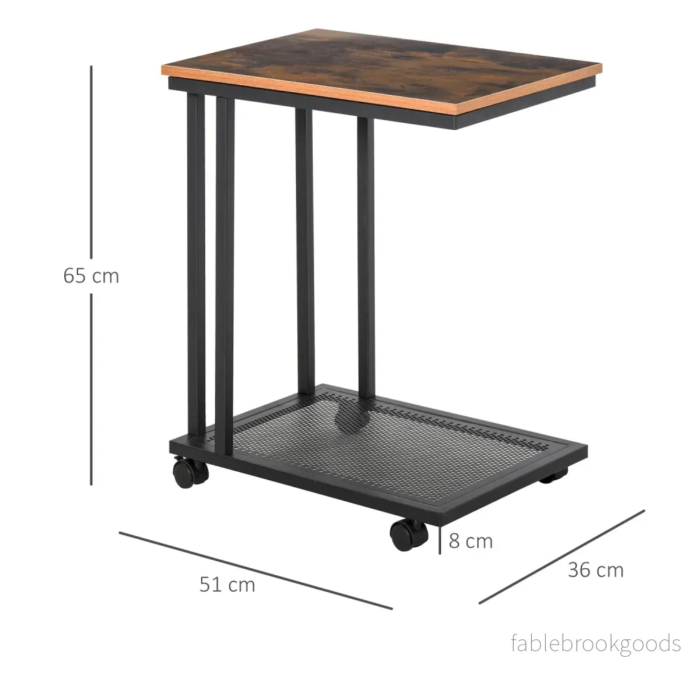 C-format rullande sidobord – trä & metall, svart/valnöt - Bild 3