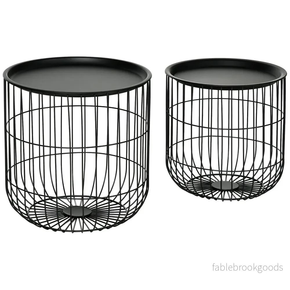 Set med 2 soffbord i svart stål med förvaring