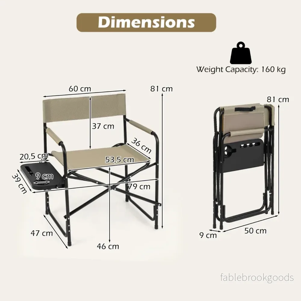 Regissörsstol – Hopfällbar upp till Campingstol med Sidobord Dryckeshållare och Ficka – 150 kg – Brun - Bild 2