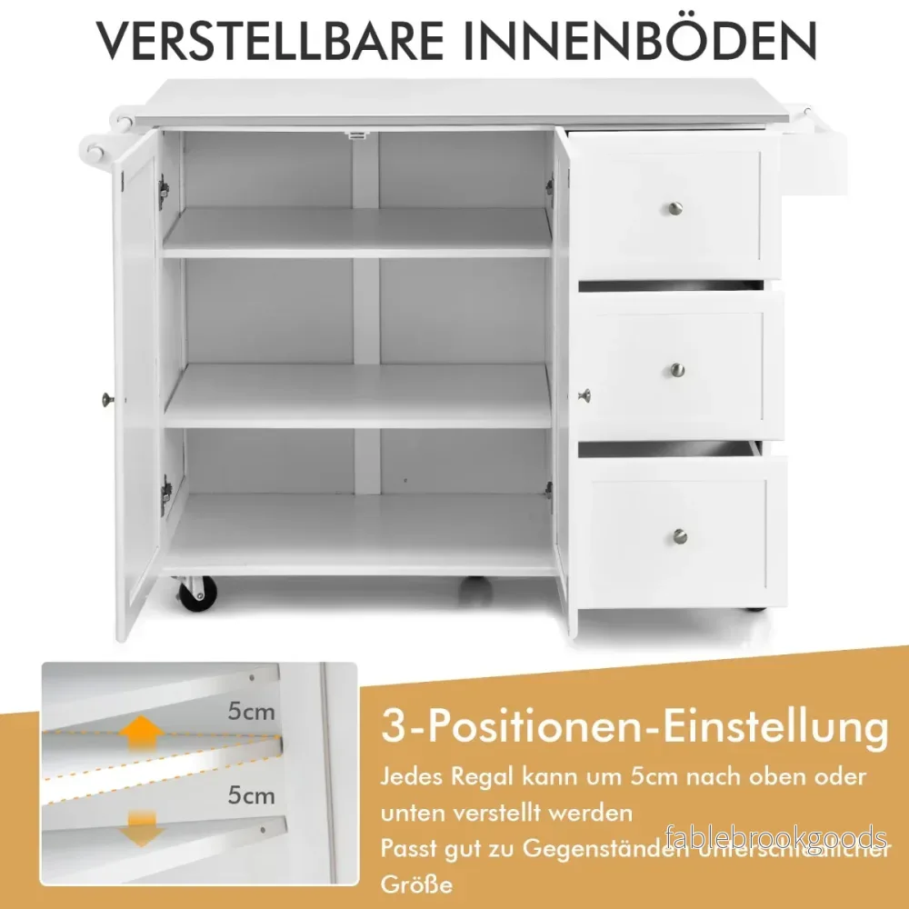 Mobil – köksvagn med bänkskiva i rostfritt stål och lådor ställbara hyllor – 3 – Vit - Bild 3