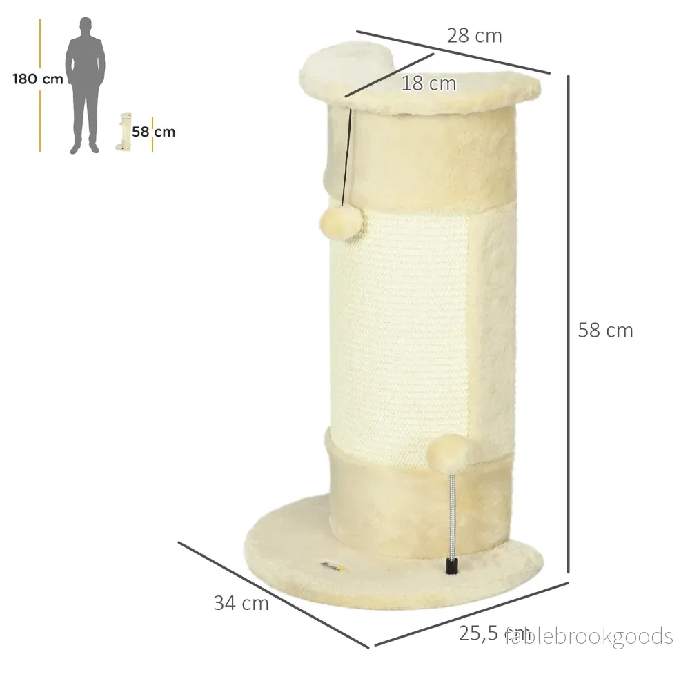 Kattskrapstolpe med boll – 58 cm sisal, gräddvit - Bild 3