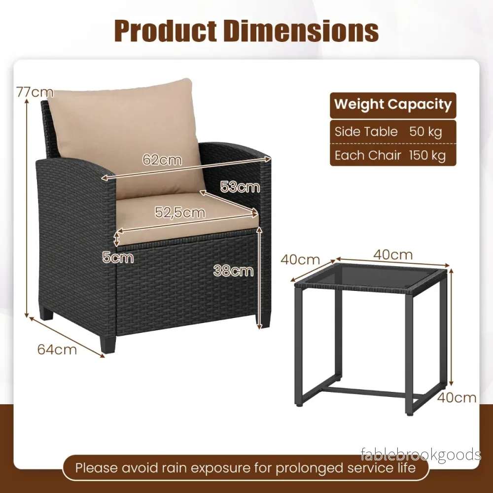 Rattan – Trädgårdsmöbelsätt inkl. stolar med kuddar och glasbordUtomhus sittgrupp – 2 – Khaki - Bild 2