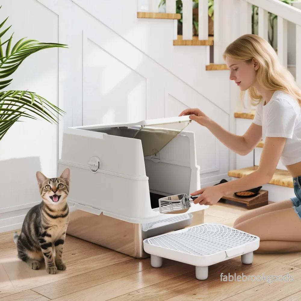 Kattlåda, XL sluten i rostfritt stål, skopa, grå - Bild 2