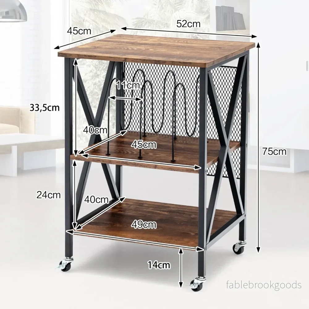 Skivställ – med hyllor vånings skivhylla Rullbar – 3 3 52 x 45 x 75 cm – Brun - Bild 3