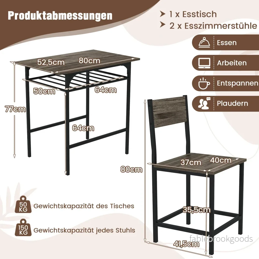 Matgrupp – för delad rektangulär bord och stolset i trä med metallram – 2 3 – Grå - Bild 2