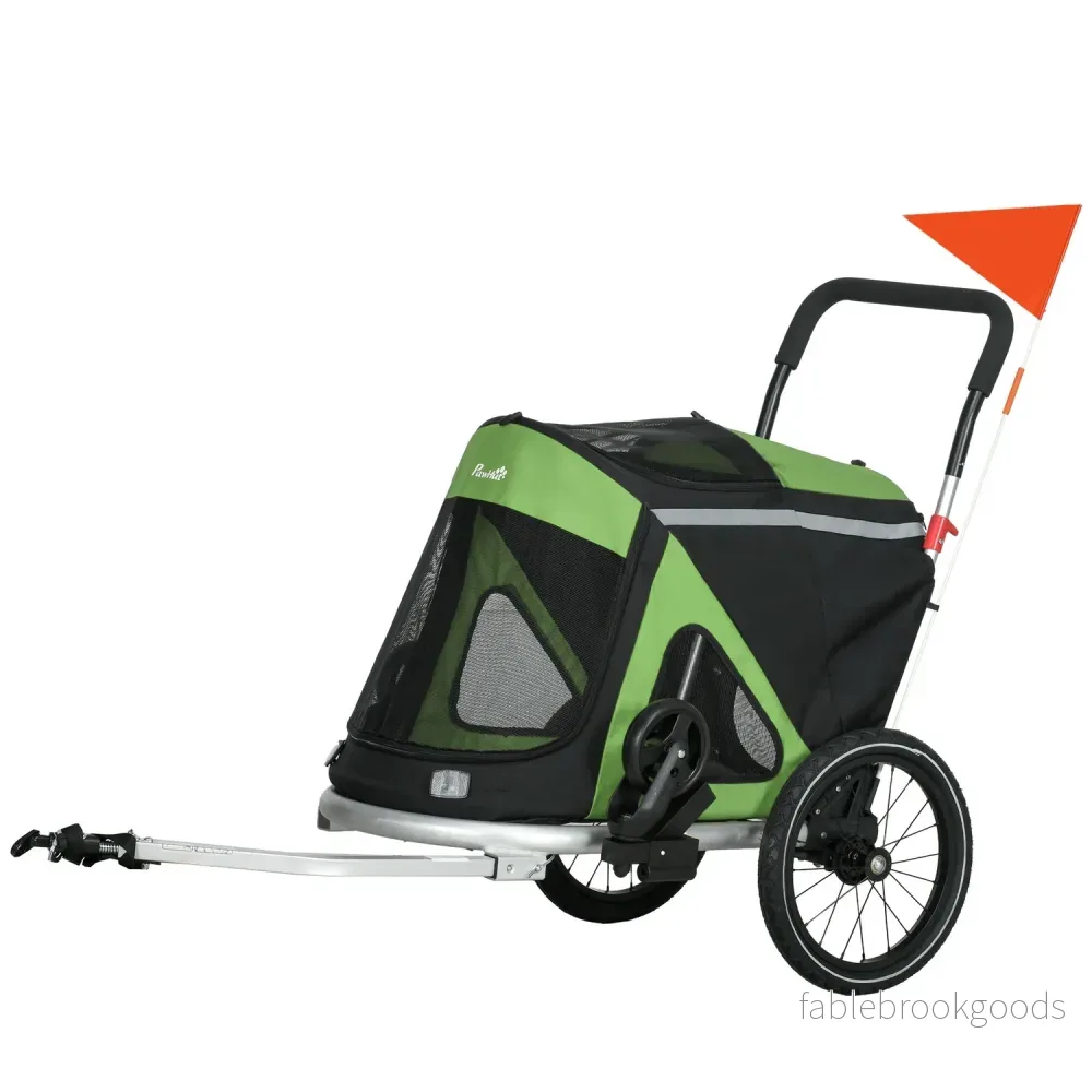 Hundcykelvagn & Buggy, säkerhetskoppel upp till 20 kg, grön