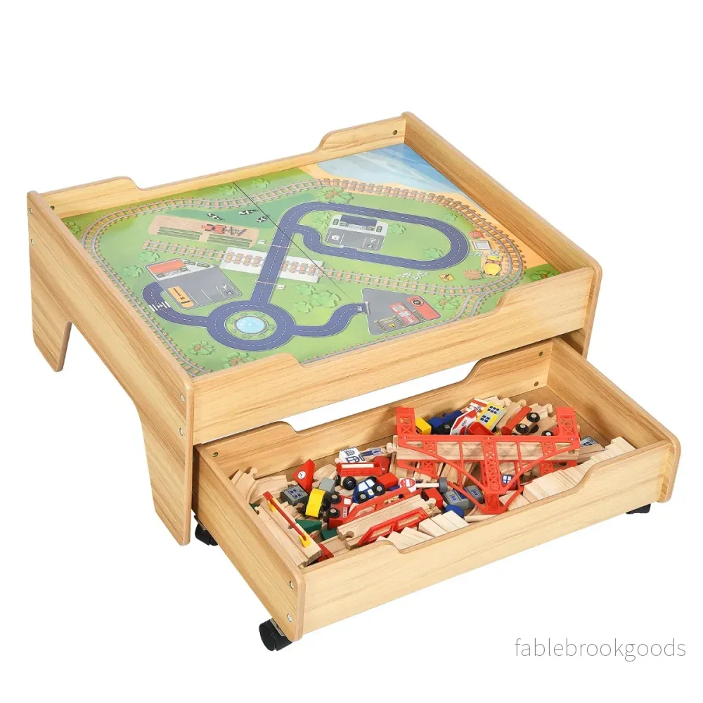 Trä – Järnvägståg Järnvägsset Aktivitetsbord med låda – 78 x 63 x 33 cm – Natur - Bild 2