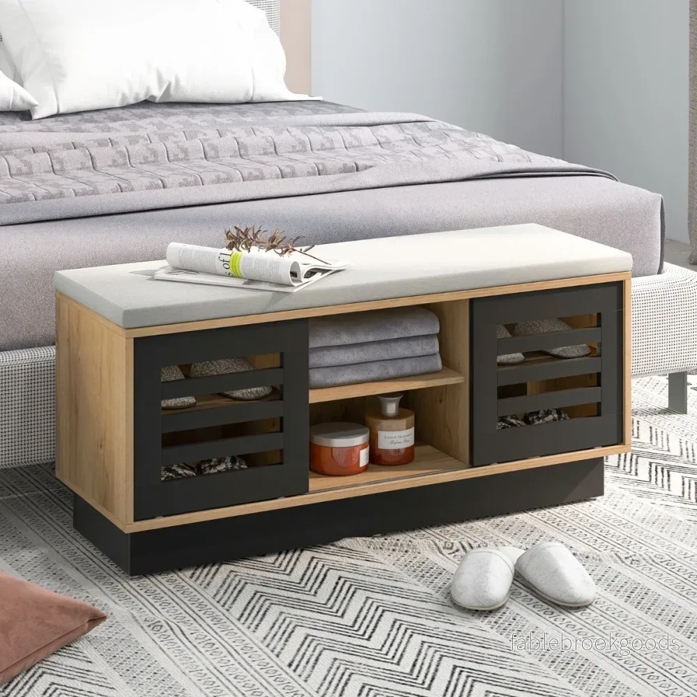 i – bänk och skoställ med fack justerbara hyllor Naturlig – 2 1 6 3 99,5 x 34,5 x 46 cm – Natur - Bild 3