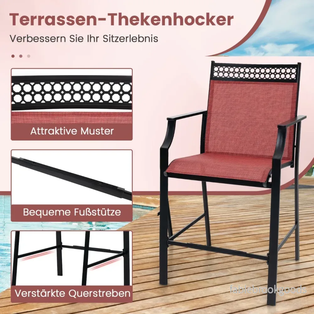Set – med trädgårdsstolar snabbtorkande tyg, höga uteplatsstolar, balkongstolar röda – 2 – Röd - Bild 3