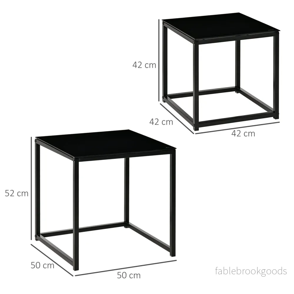 Svart häckande soffbordsset – Glasskiva, stålram - Bild 3