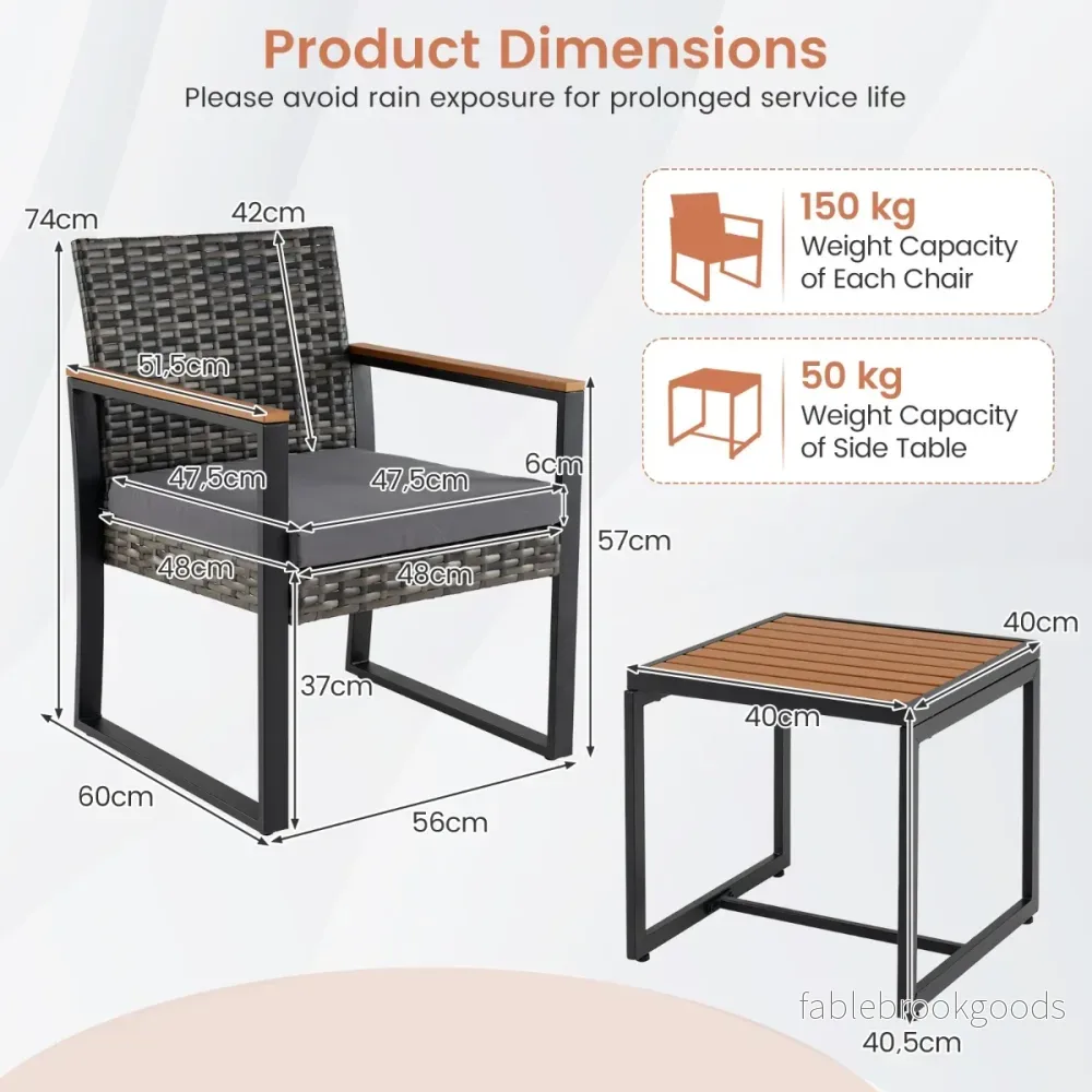Balkongmöbler – Set Med Stolar och Sidobord Mjukta Kuddar Sittgrupp Lounge – 2 – Grå - Bild 2