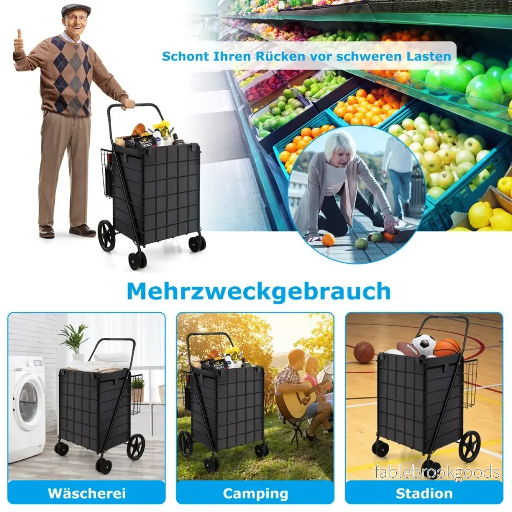 Kundvagn – med Oxford foder Universal framhjul och 120L stor kapacitet halkfri bärbar – Svart - Bild 3
