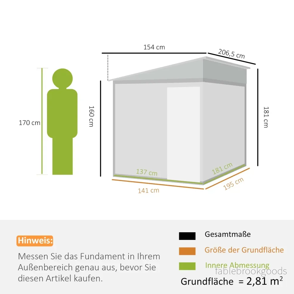 Verktygsskjul i metall 2,81m² 154x206,5x181 cm verktygsbod med takfundament - Bild 3