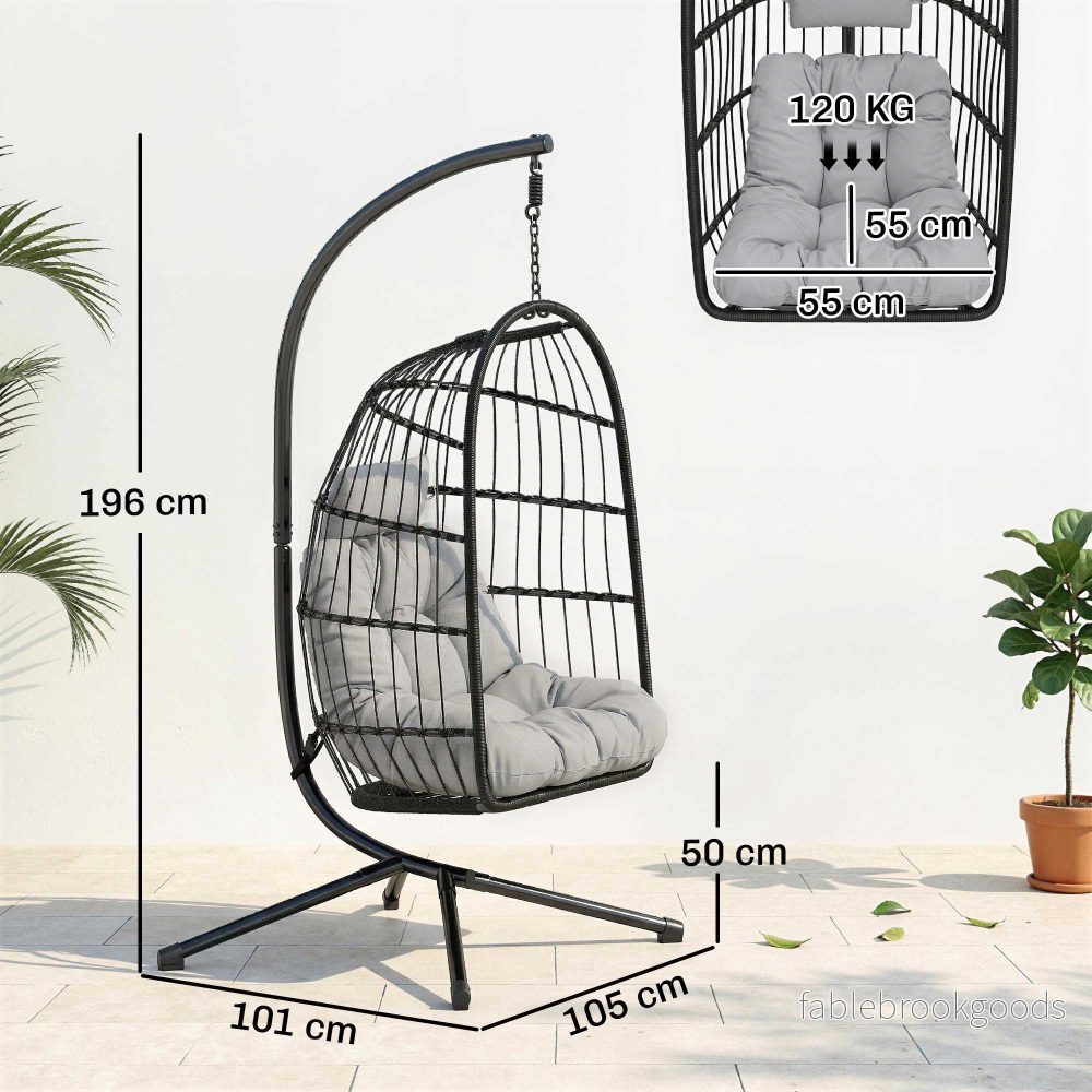 Hopfällbar hängstol i polyrattan med stativ och kuddar - Bild 3