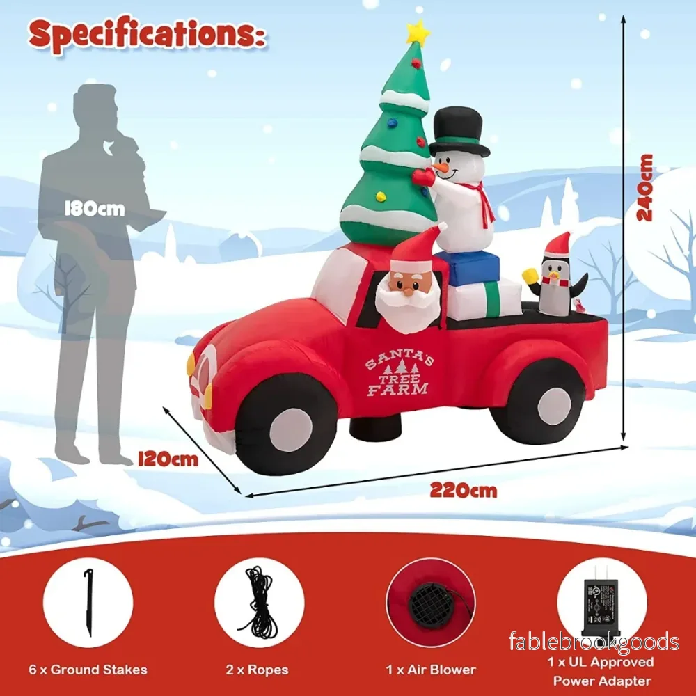Lång – uppblåsbar jullastbil med jultomtens juldekoration – 220 cm – Färgglad - Bild 2