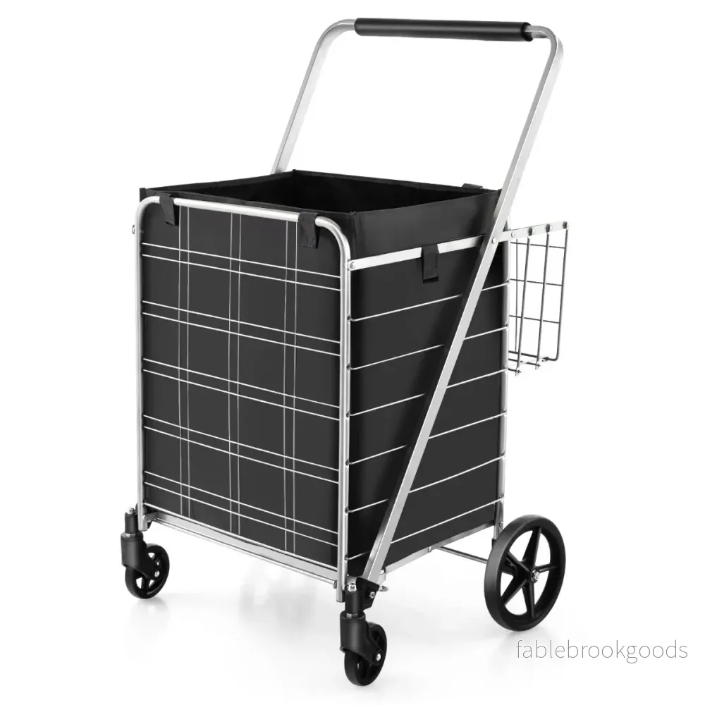 Vikbar – shoppingvagn på hjul med avtagbar Oxford väska och korgar i – 2 – Silver