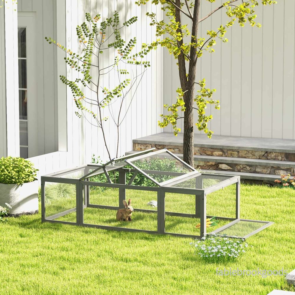 Kaninbur i granträ med vintertätt gångjärnstak - Bild 2