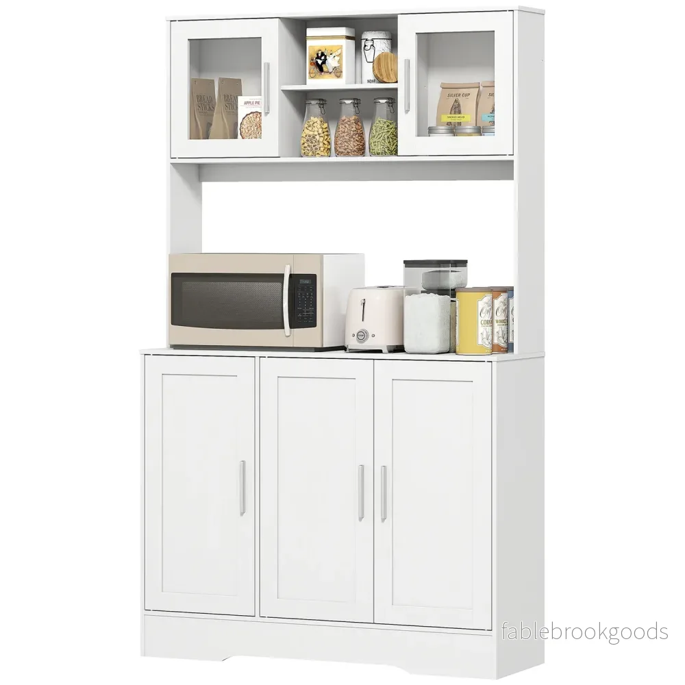 Köksskåp, skandinavisk design, 4 skåp, justerbara hyllplan, glasdörrar, öppen yta, spånskiva, MDF, vit