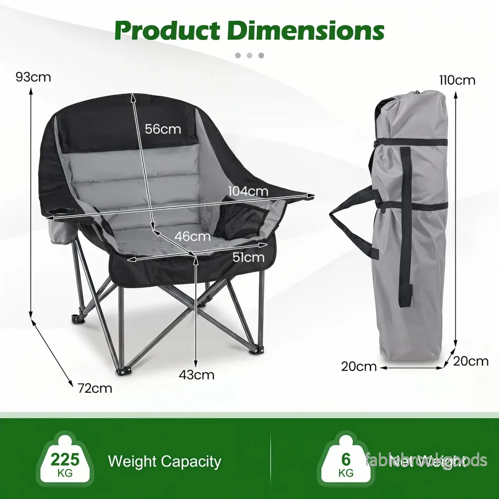 Fällbar – campingstol med vaddering dryckeshållare nätfickor och väska belastbar upp till – 225 kg – Grå - Bild 2