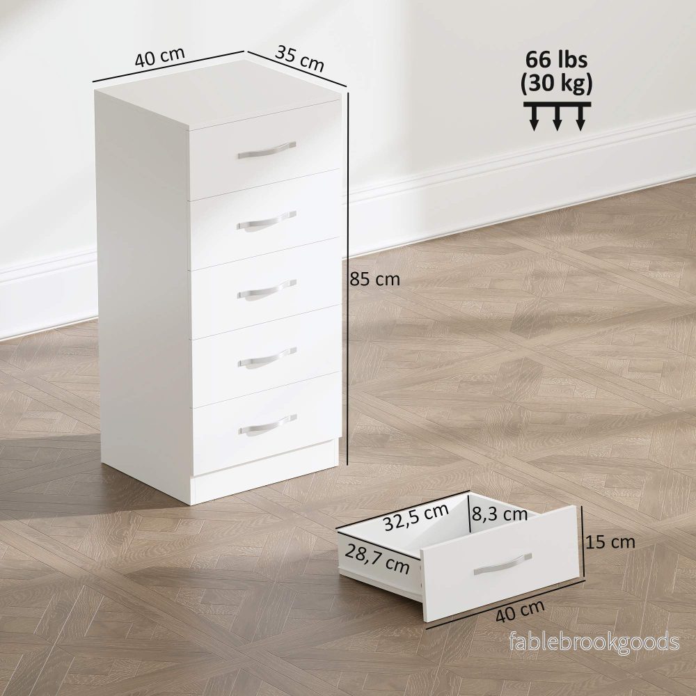 Vit byrå med 5 lådor, spånskiva, platsbesparande design - Bild 3