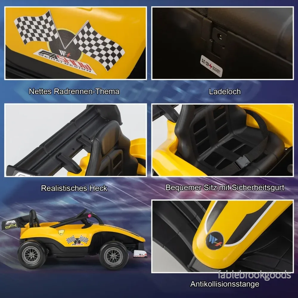 Småbarns – elbil 12V Barnbil Elektrisk racingbil för med fjärrkontroll – Gul - Bild 3