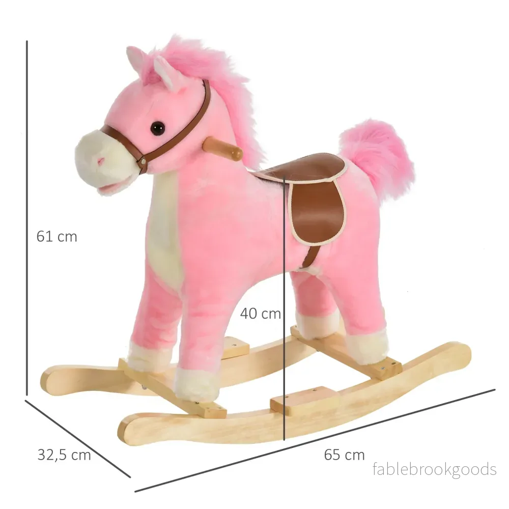 Rosa plysch gunghästleksak med ljud, åldrarna 3–6, 65 cm - Bild 3